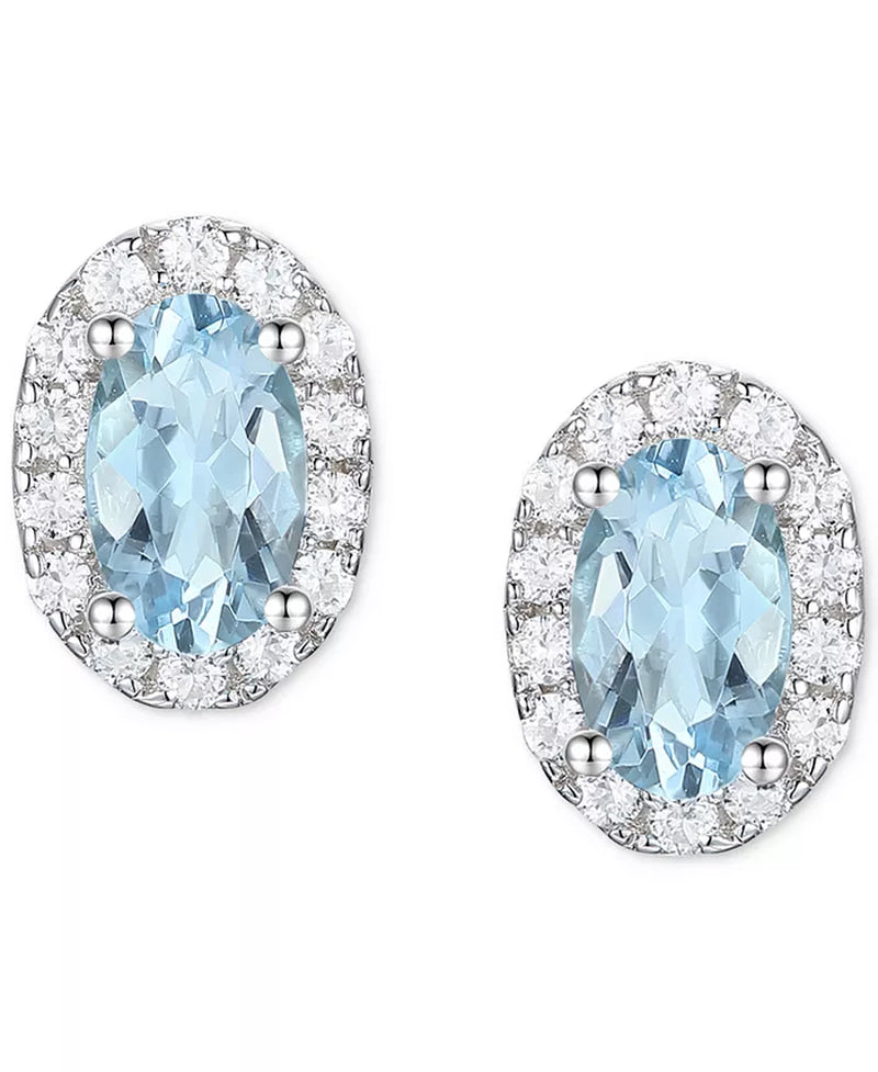 Santa Maria Aquamarine (3/8 Ct. T.W.) & Diamond (1/6 Ct. T.W.) Halo Stud Earrings in 14K White Gold