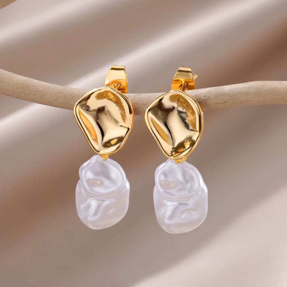 Zircon Pearl Earrings for Women 2023 Trending Stainless Steel Gold Plated Drop Earring Wedding Party Luxury Jewelry Bijoux Femme