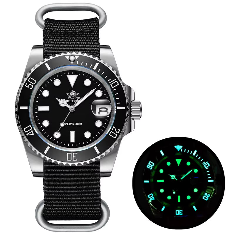 Addies Dive Quartz Watch Luxury Brand Men Watches Waterproof Business 41Mm Watch C3 Luminous Stainless Steel Black Diver Watch