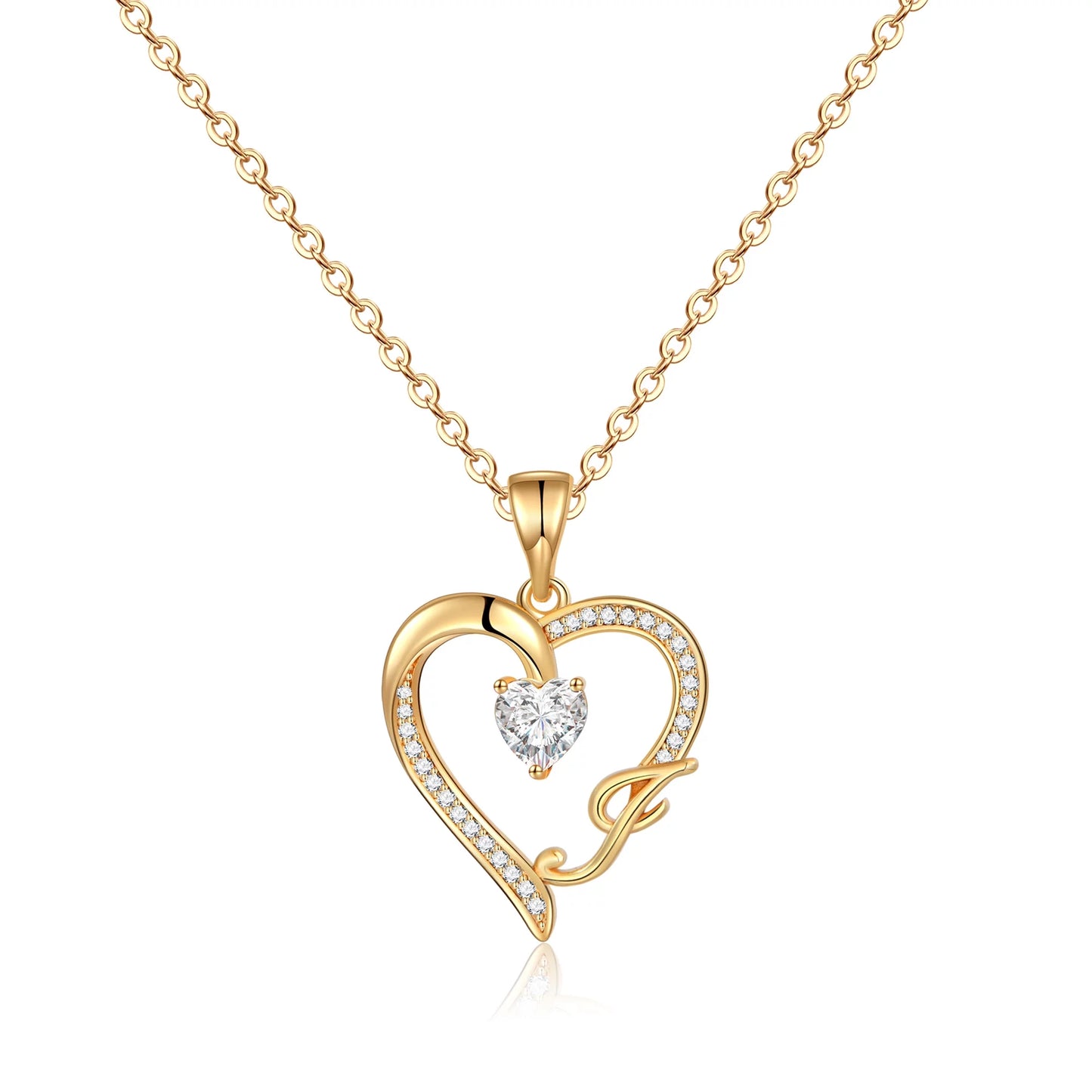 Initial Heart Necklace for Women Cubic Zirconia 14K Gold Plated Initial Heart Pendant Necklace