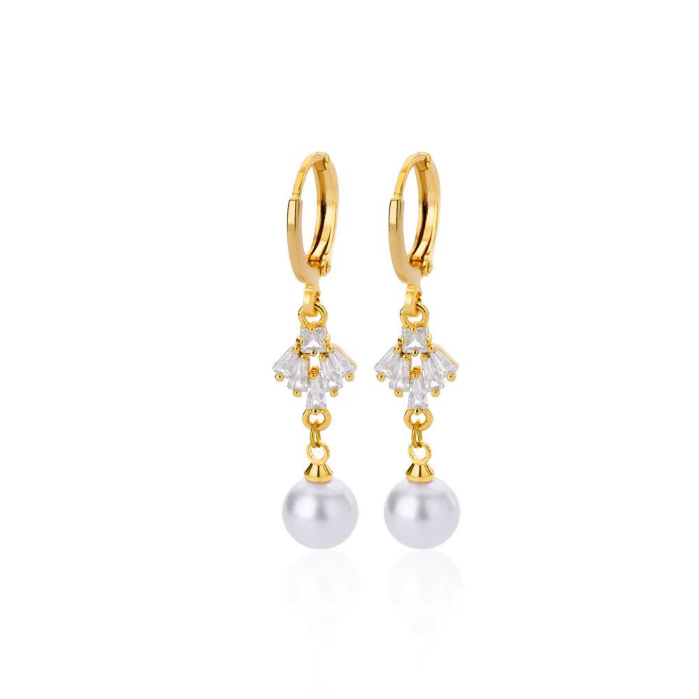 Zircon Pearl Earrings for Women 2023 Trending Stainless Steel Gold Plated Drop Earring Wedding Party Luxury Jewelry Bijoux Femme